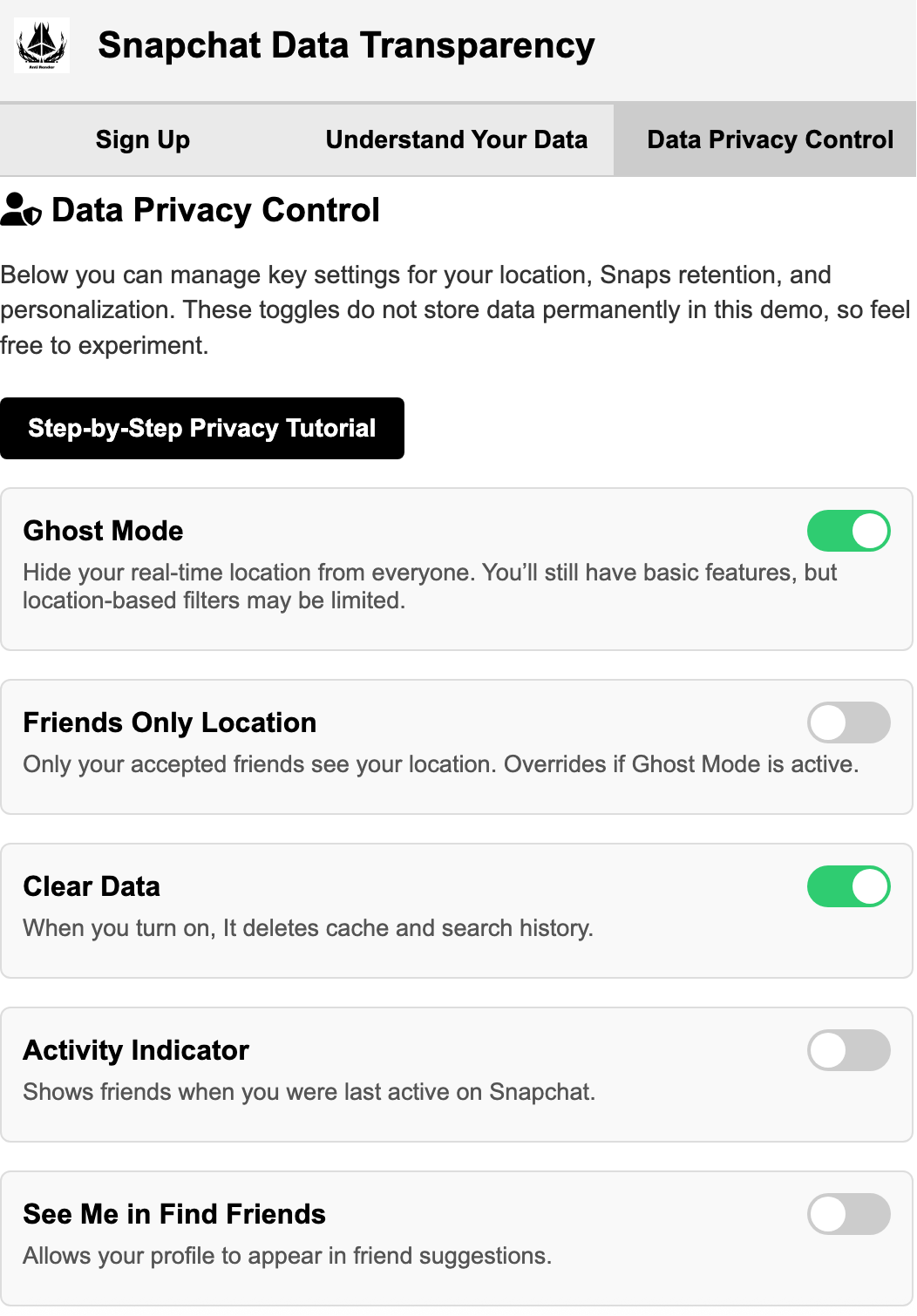Data transparency prototype preview